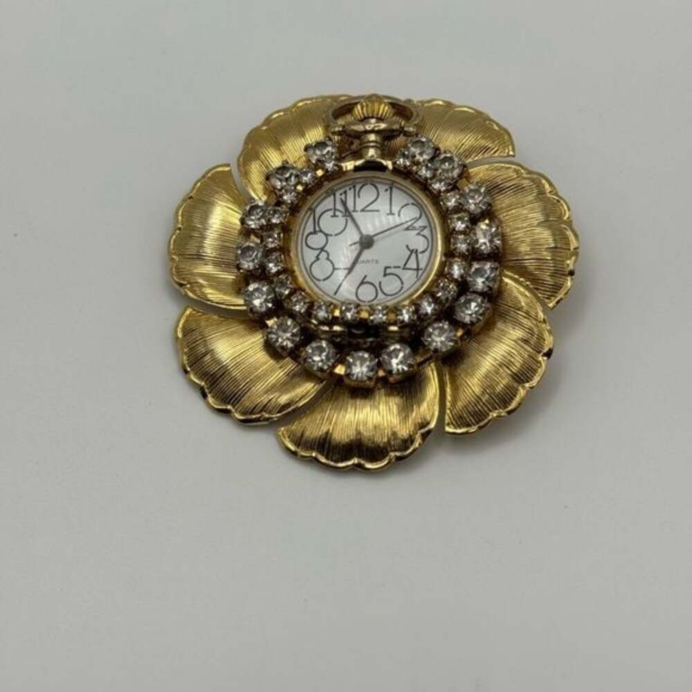 Gold Flower Brooch with Watch